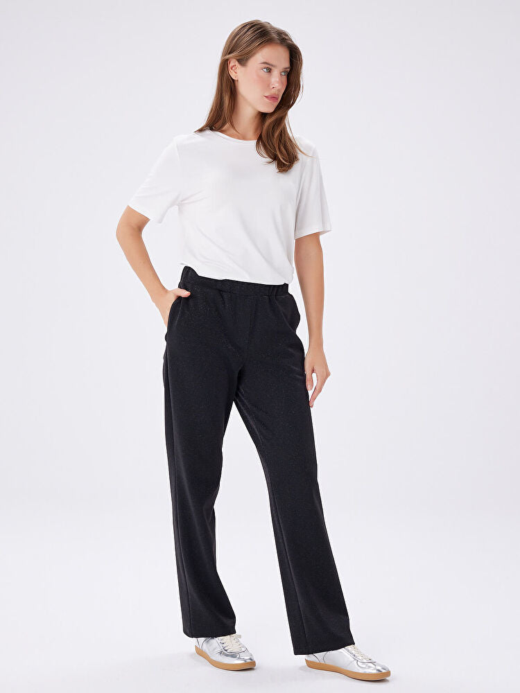 Faik Sönmez Relax Kendinden Simli Straight Fit Örme Pantolon W27PNT036 İkincil görsel