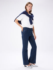 Faik Sönmez Straight Fit Taşlı Jean Pantolon W27JPN006
