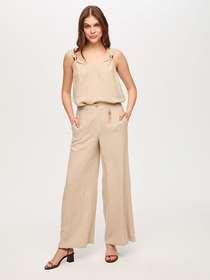 Faik Sönmez Wide Leg Fit Metal Aksesuarlı Keten Karışımlı Pantolon US26PNT034