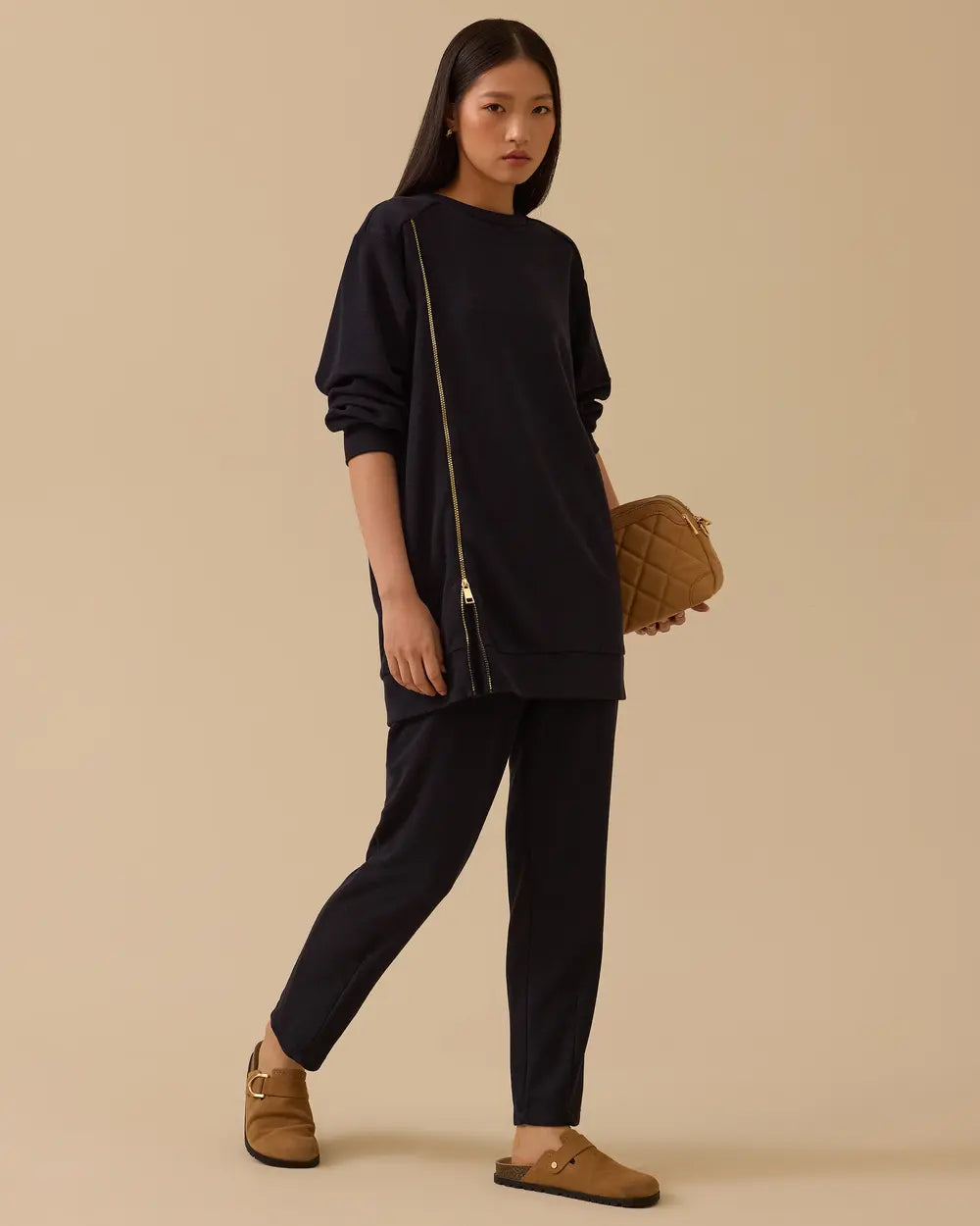 fermuar detaylı yuvarlak yaka sweatshirt Scl