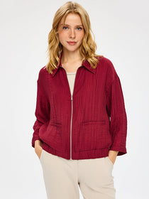 Fermuarlı Kendinden Dokulu 3/4 Kol Ceket FAİK SÖNMEZ