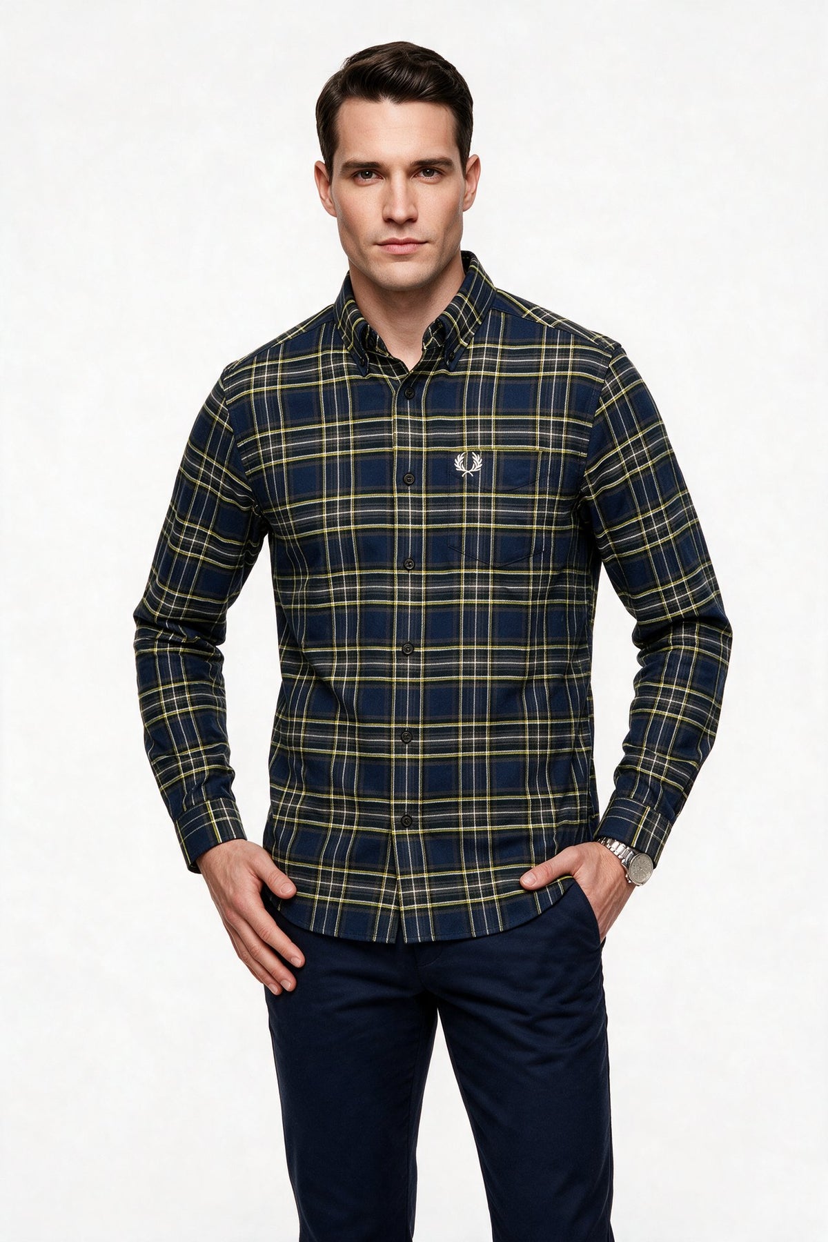 Fred Perry Erkek Normal Kesim Düğmeli Yaka Uzun Kollu Ekose Desenli Gömlek Ana görsel