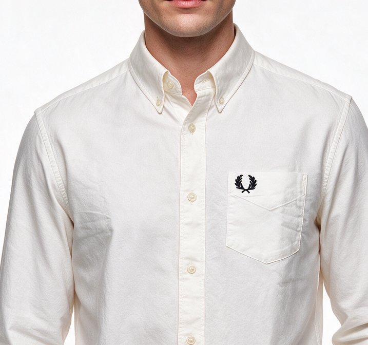 Fred Perry Erkek Standart Kalıp Düğmeli Yaka Uzun Kollu Tek Cepli Pamuklu Gömlek M5516-100