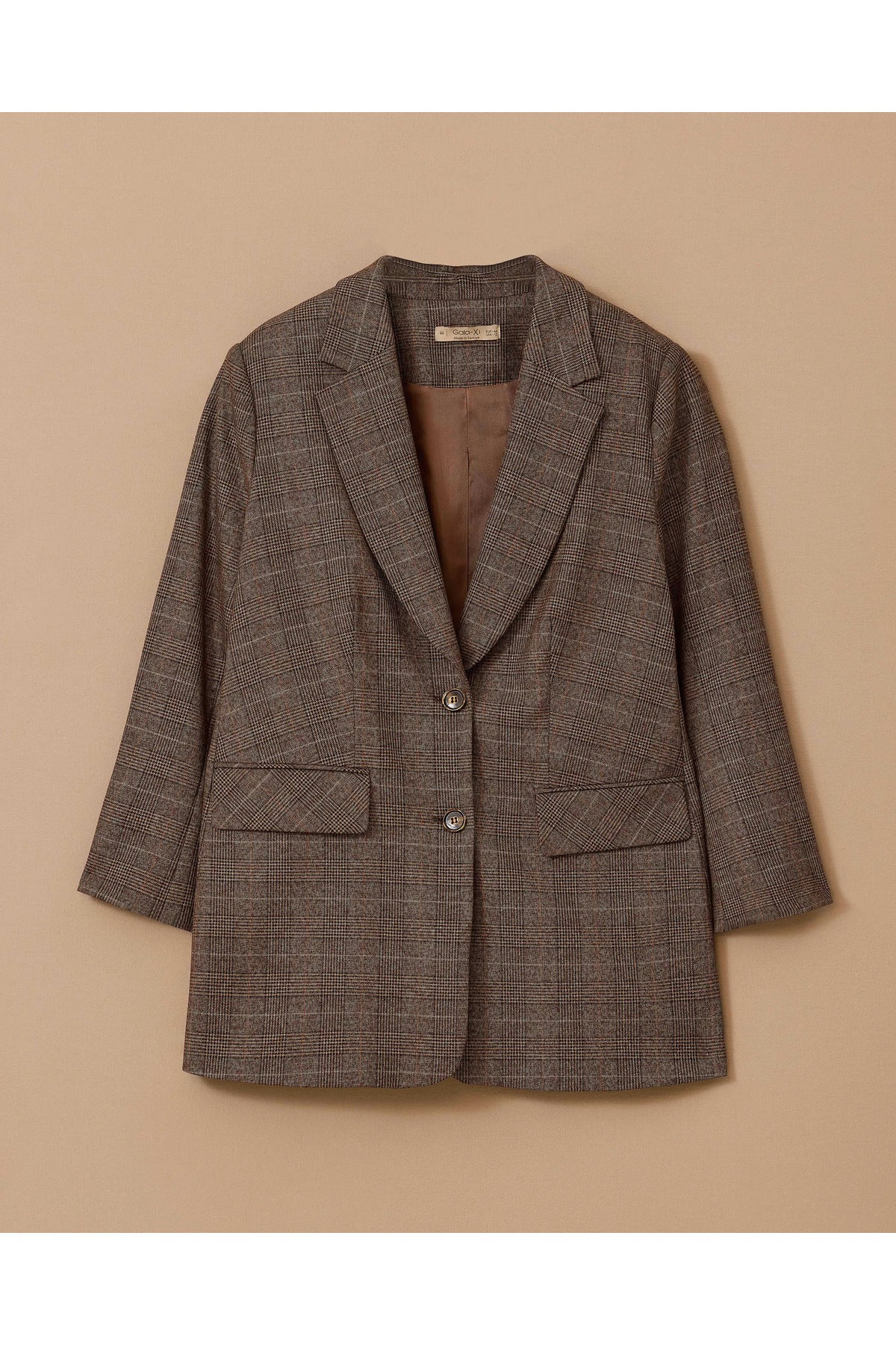 Gala-xi büyük beden ekose desenli blazer ceket