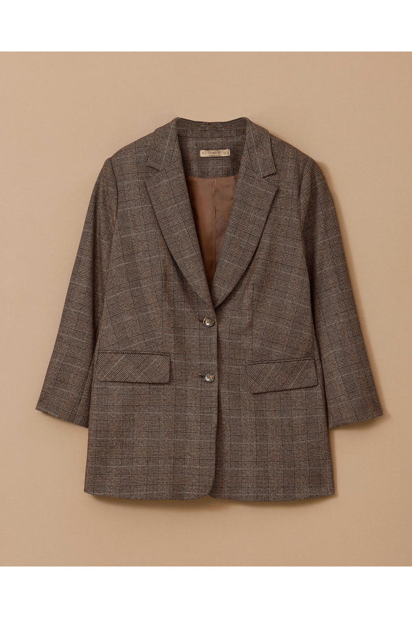 Gala-xi büyük beden ekose desenli blazer ceket