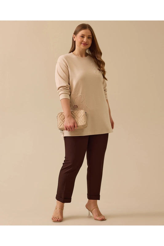 Gala-xi Kadın Büyük Beden Çiçek İşlemeli Sweatshirt 10002512314003