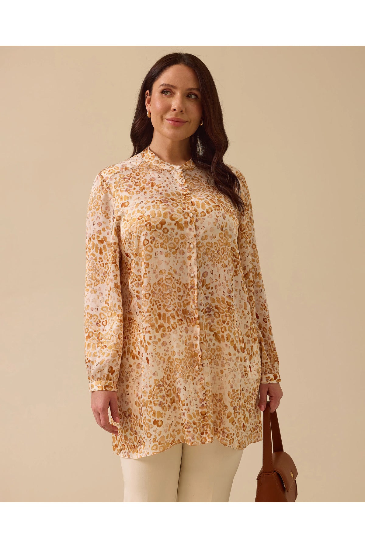 Gala-xi Kadın Büyük Beden Hakim Yaka Leopar Desenli Düğmeli Tunik 10002511214011 Translation missing: tr.content.product_image_main
