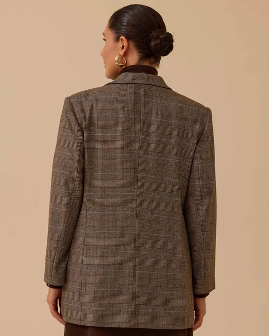 Gala-xi büyük beden ekose desenli blazer ceket