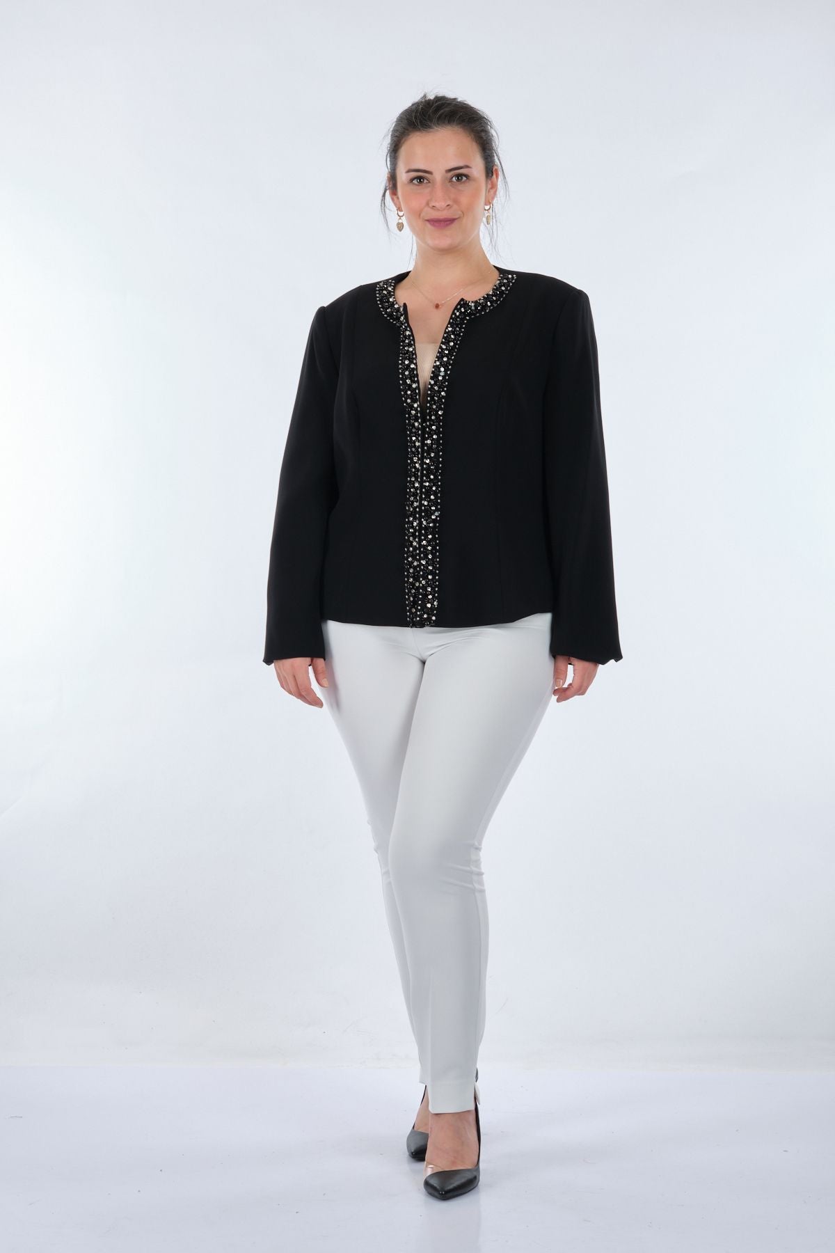 Gala-xi Oversize Minimalist Kadın Ceket - Uzun Kol, Yuvarlak Yaka