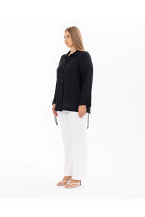 Gala-xi  Büyük Beden Kol detaylı Uzun Kollu Kadın Gömlek 10002411514007