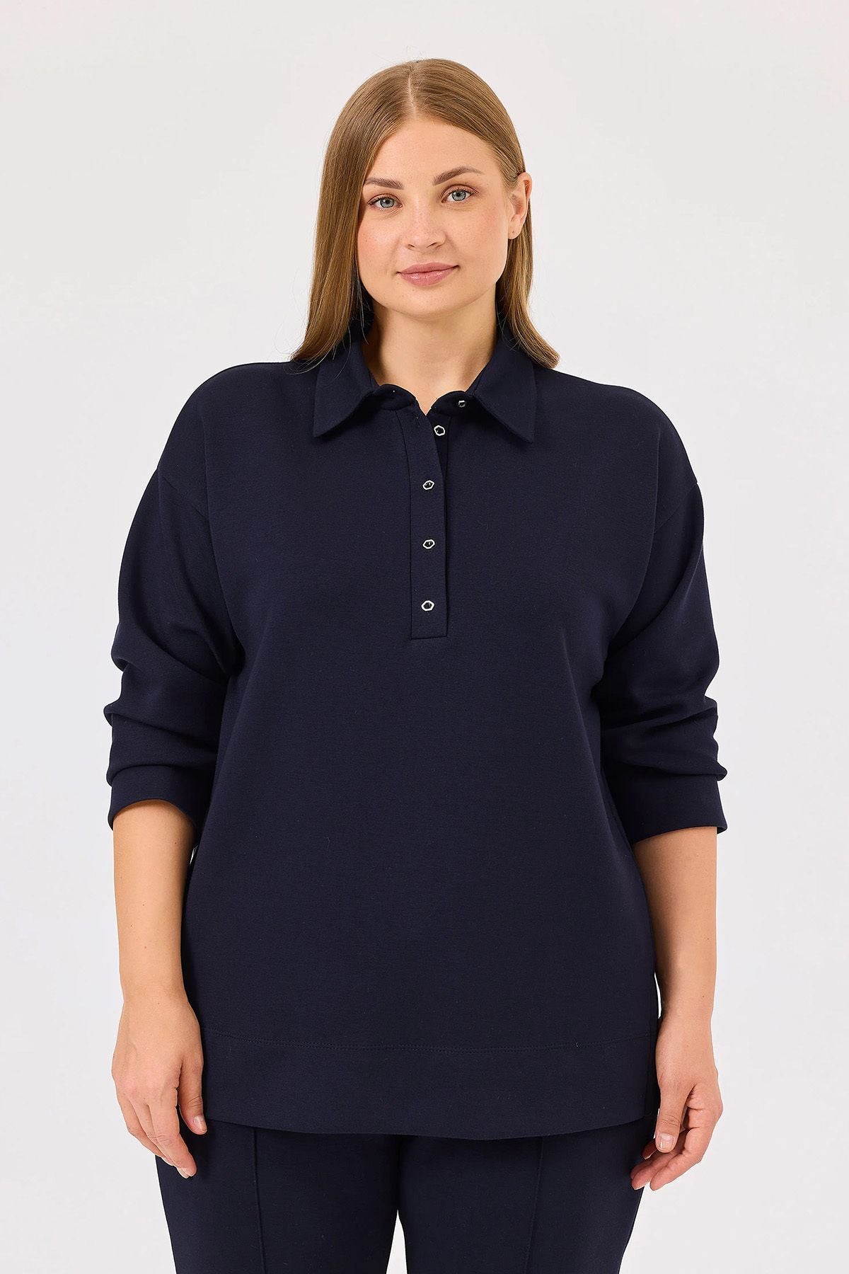 Gala-xi Kadın Büyük Beden Polo Yaka Sweatshirt 10002422314002 Translation missing: tr.content.product_image_main