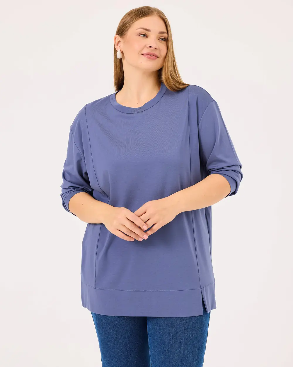 Gala-xi Kadın  Büyük Beden Yuvarlak Yaka Basic Tunik 10002421214004