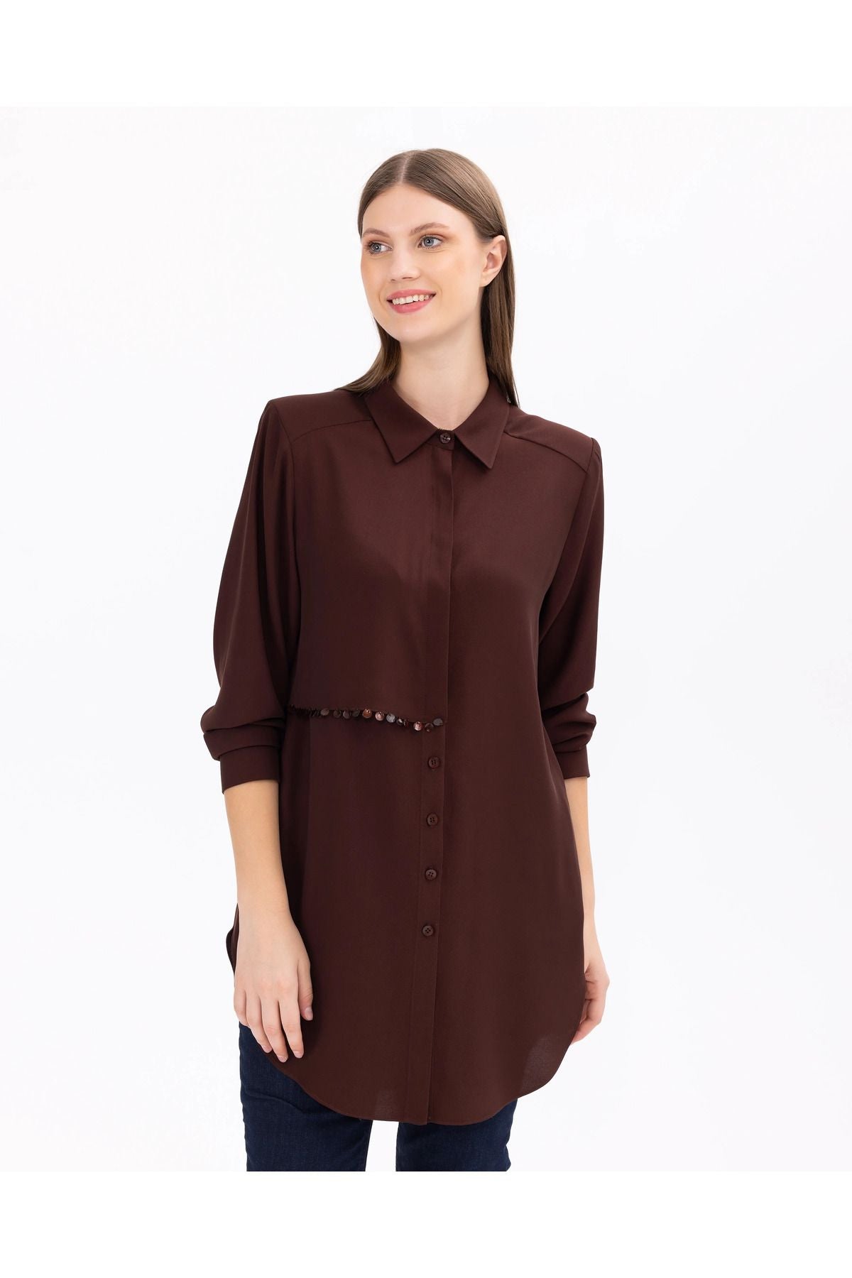 Gala-xi Minimalist Oversize Gömlek Yaka Midi Kadın Tunik - Günlük Translation missing: tr.content.product_image_main