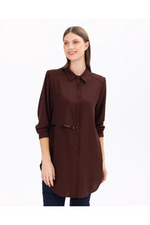 Gala-xi Minimalist Oversize Gömlek Yaka Midi Kadın Tunik - Günlük