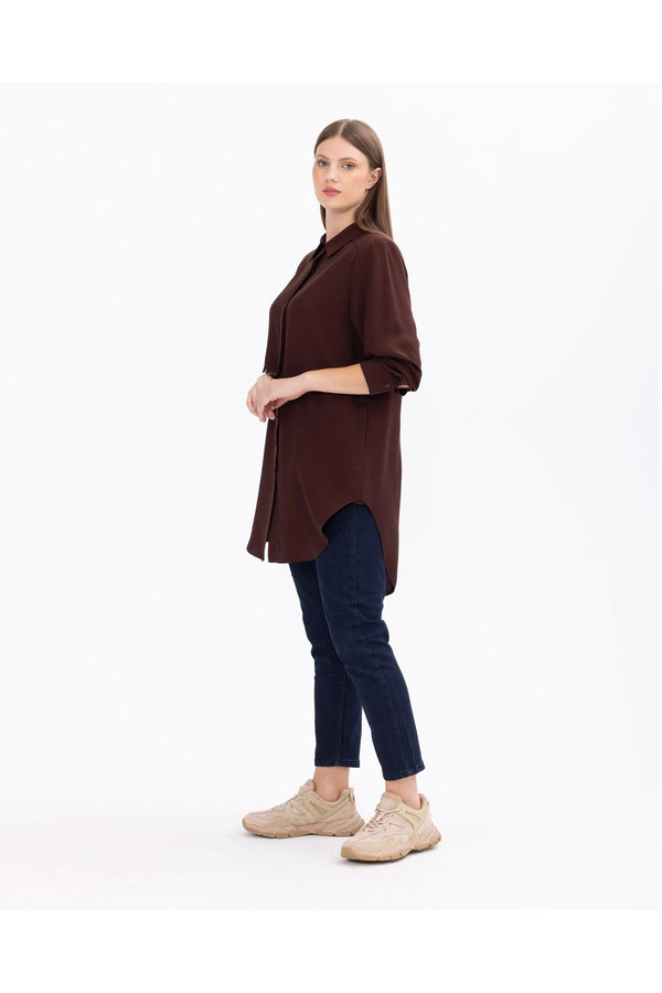 Gala-xi Minimalist Oversize Gömlek Yaka Midi Kadın Tunik - Günlük