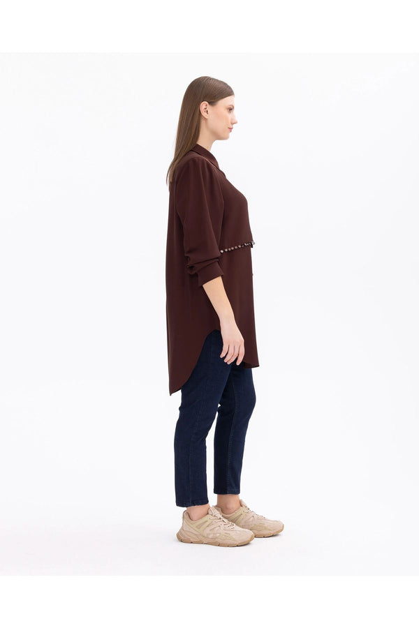 Gala-xi Minimalist Oversize Gömlek Yaka Midi Kadın Tunik - Günlük