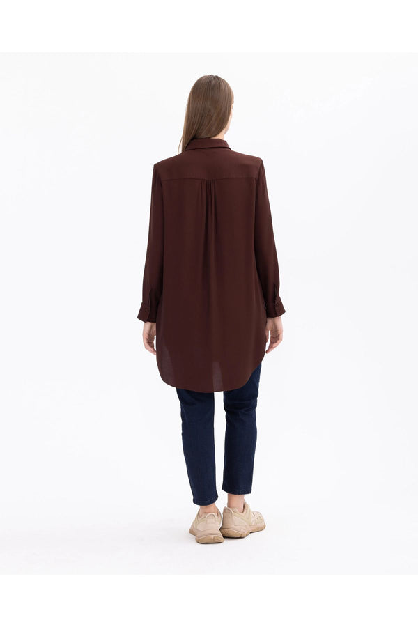 Gala-xi Minimalist Oversize Gömlek Yaka Midi Kadın Tunik - Günlük