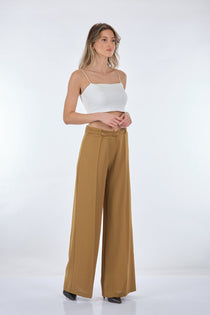 Garni Minimalist Geniş Paça Kadın Pantolon - Yüksek Bel - Trend