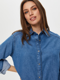 Faik Sönmez Oversize Denim Gömlek - Uzun Kol Minimalist Tarz Kadın