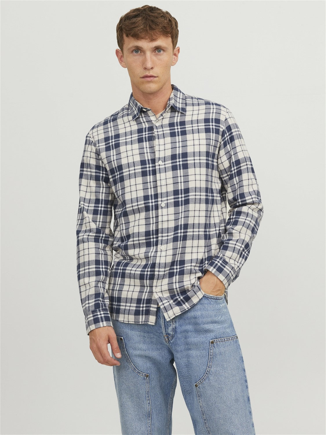 Jack&Jones Erkek Uzun Kol Kareli Minimalist Gömlek - Günlük Stil İkincil görsel