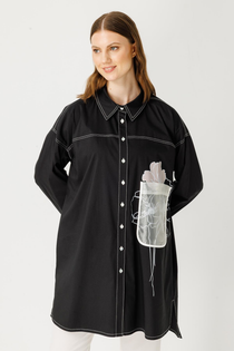 Müsemma Oversize Gömlek Yaka Uzun Kollu Midi Günlük Kadın Gömleği