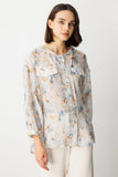 On Oversize Kapüşonlu Çiçekli Kadın Gömlek - Minimalist Stil - 3/4 Kol