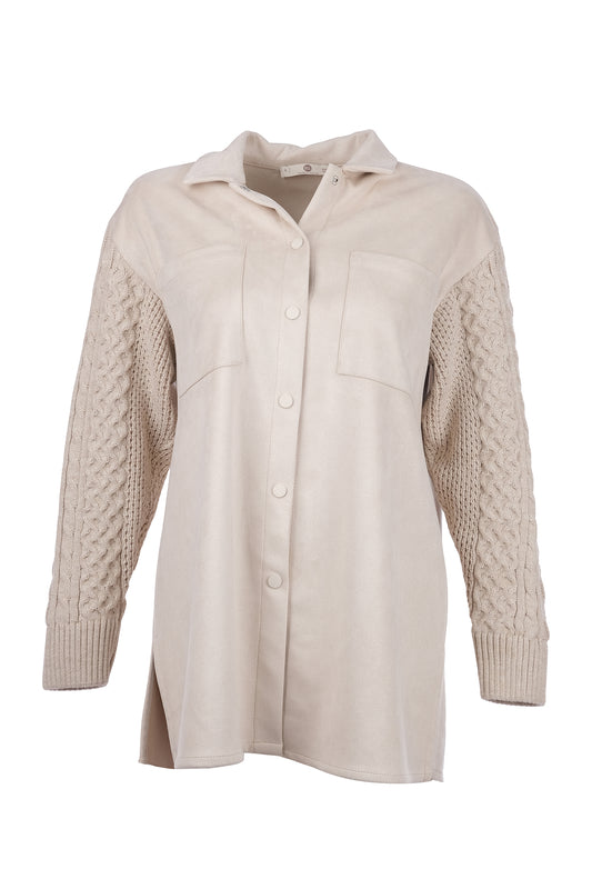 SCL Minimalist Oversize Midi Gömlek - Kazak Detaylı Kollar