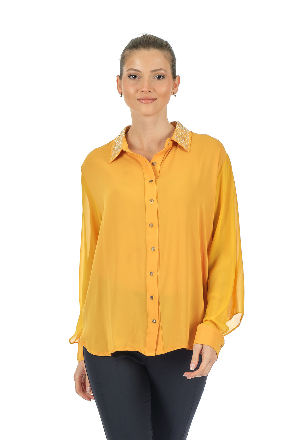 Twomail Minimalist Oversize Uzun Kol Şifon Gömlek
