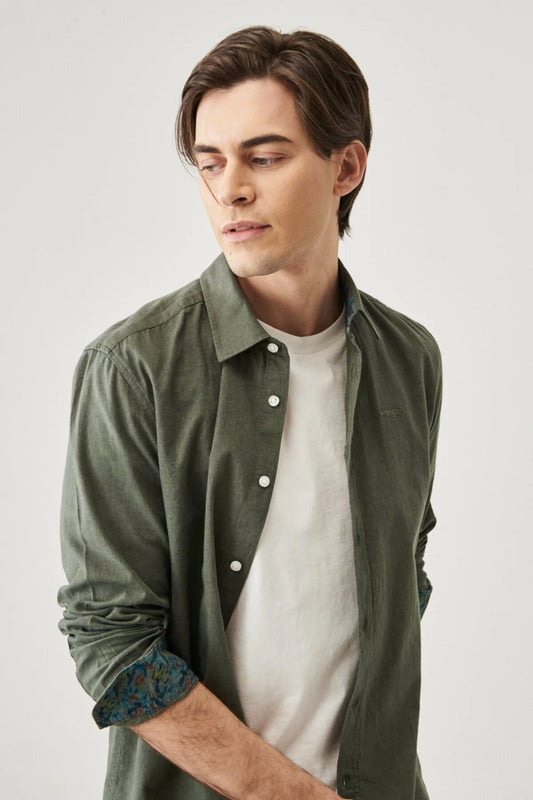 Wrangler Erkek Minimalist Uzun Kol Gömlek - Keten Görünümlü