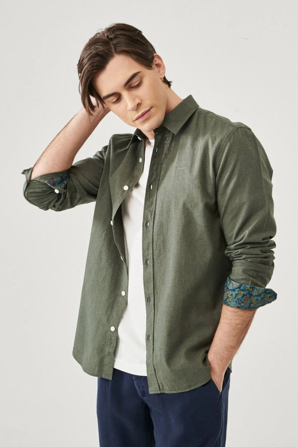 Wrangler Erkek Minimalist Uzun Kol Gömlek - Keten Görünümlü