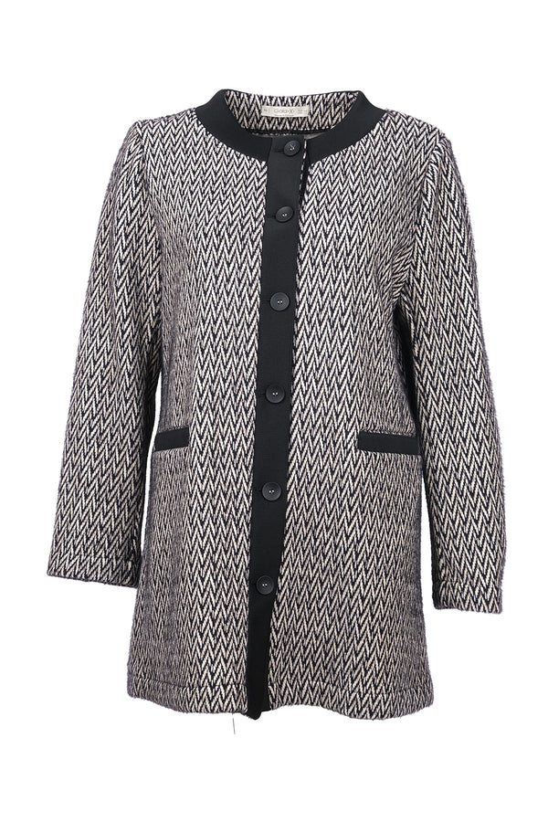 Gala-xi Minimalist Herringbone Desen Midi Uzun Kol Kadın Hırka