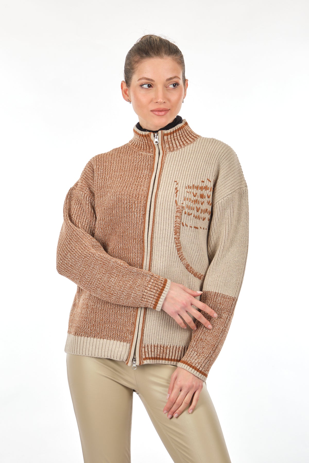 Unique Mode Oversize Fermuarlı Minimalist Kadın Hırka - Günlük & Şık
