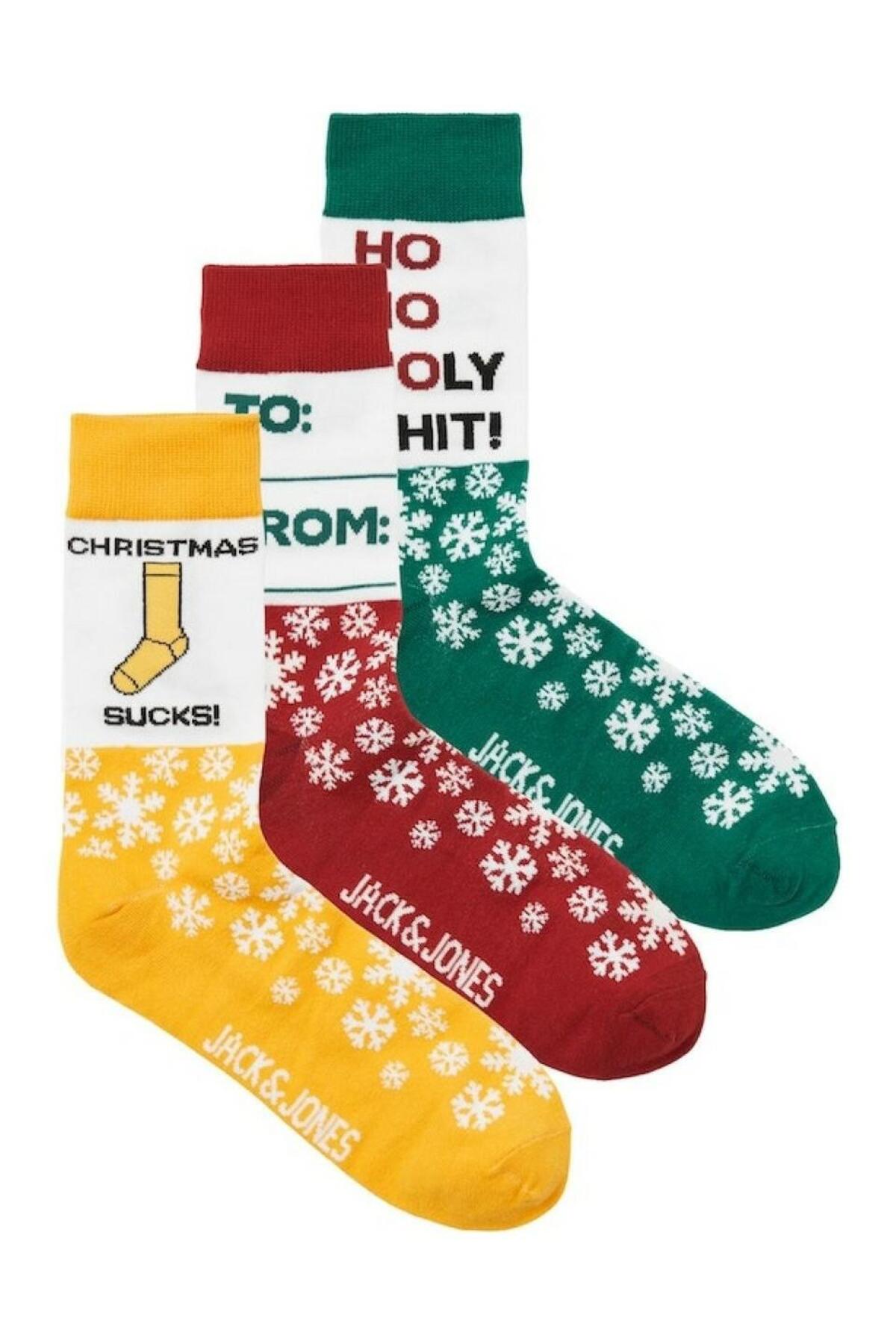 Jack&Jones Erkek 3'lü Noel Çorabı Seti - Kar Tanesi Desenli Translation missing: tr.content.product_image_main