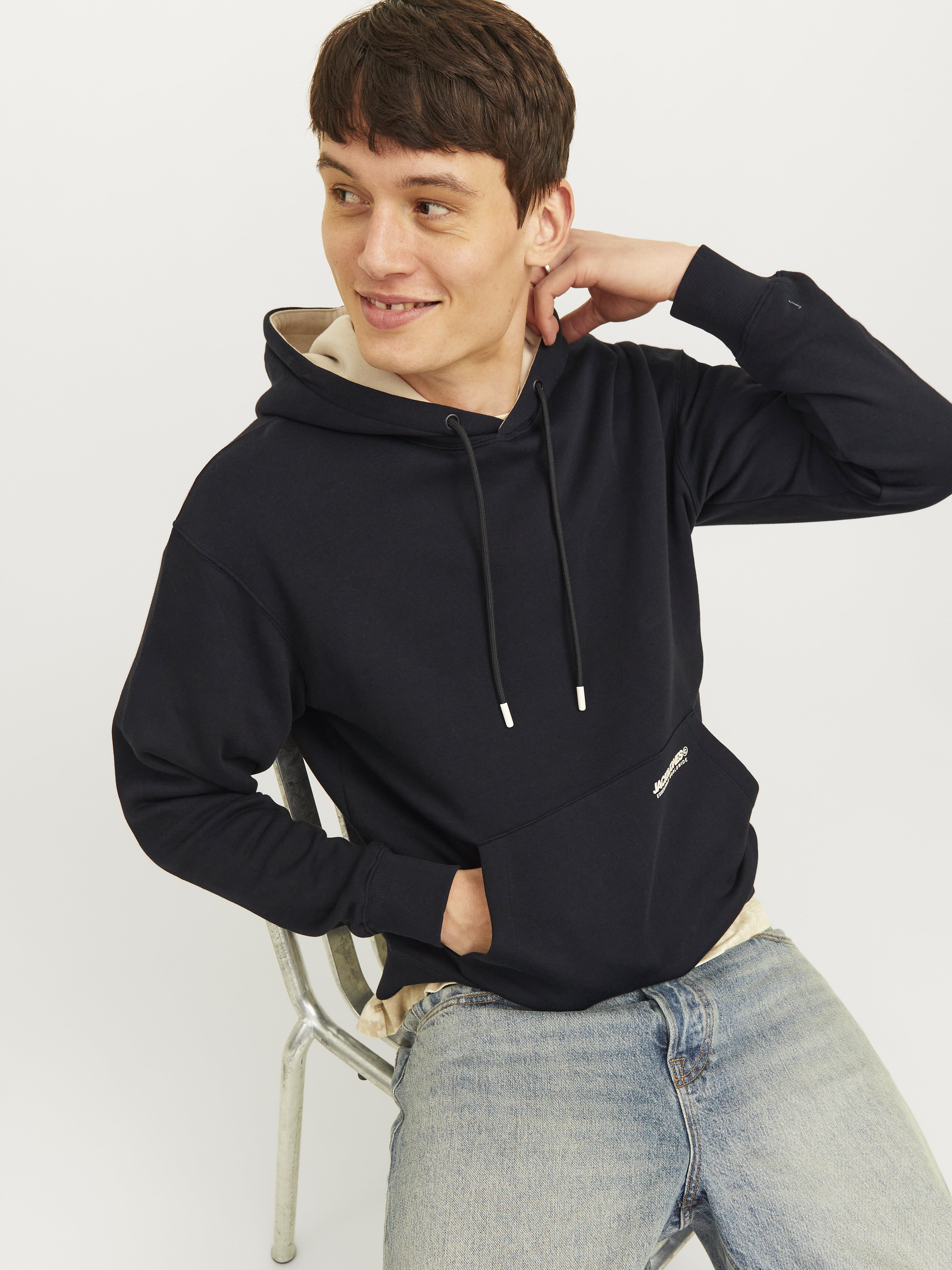 Jack&Jones Erkek Oversize Kapüşonlu Sweatshirt - Minimalist Günlük