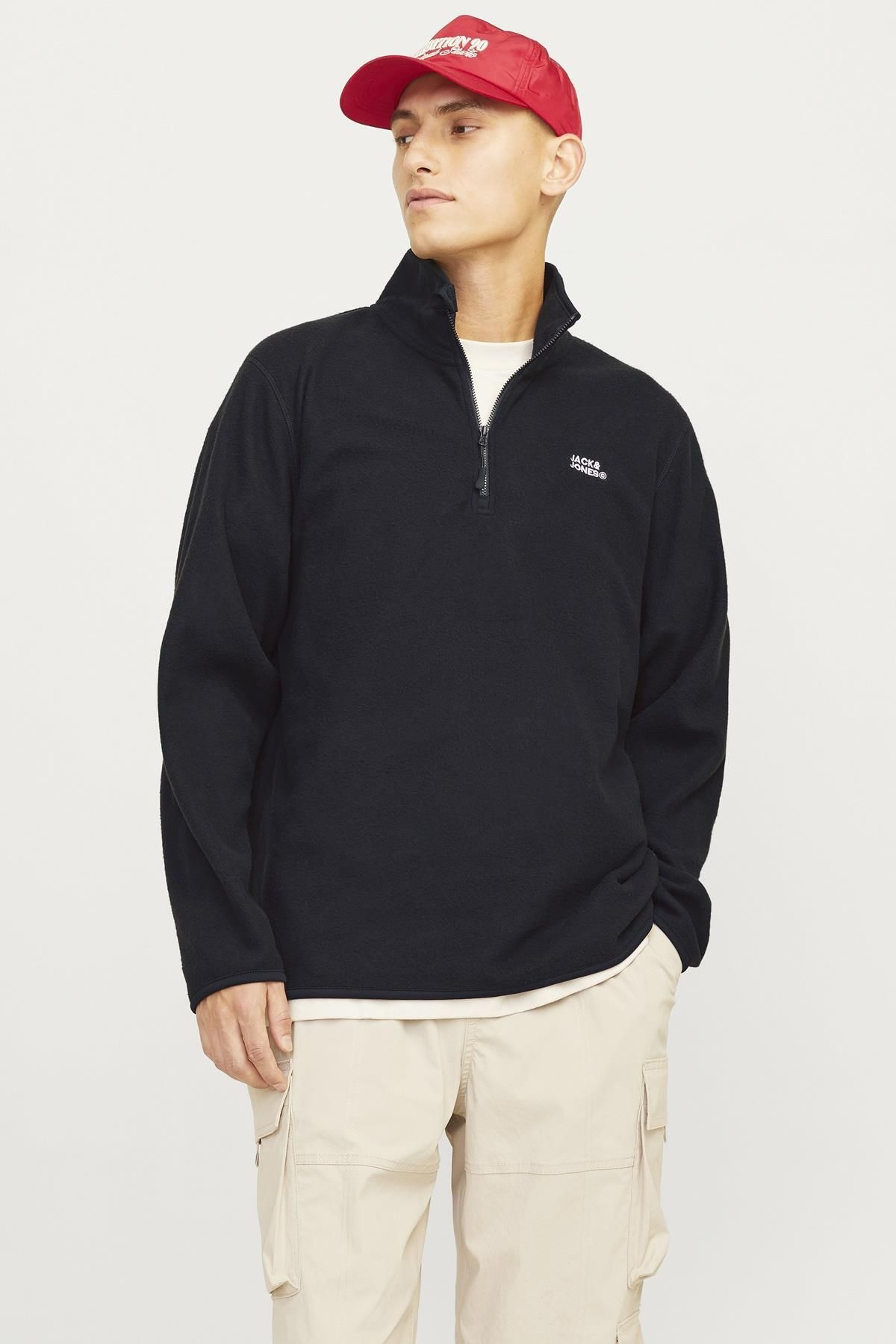 Jack&Jones Minimalist Yarım Fermuarlı Uzun Kol Erkek Sweatshirt - Oversize