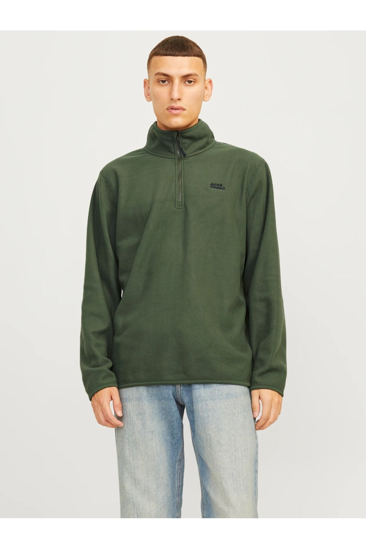 Jack&Jones Minimalist Yarım Fermuarlı Uzun Kol Erkek Sweatshirt - Oversize
