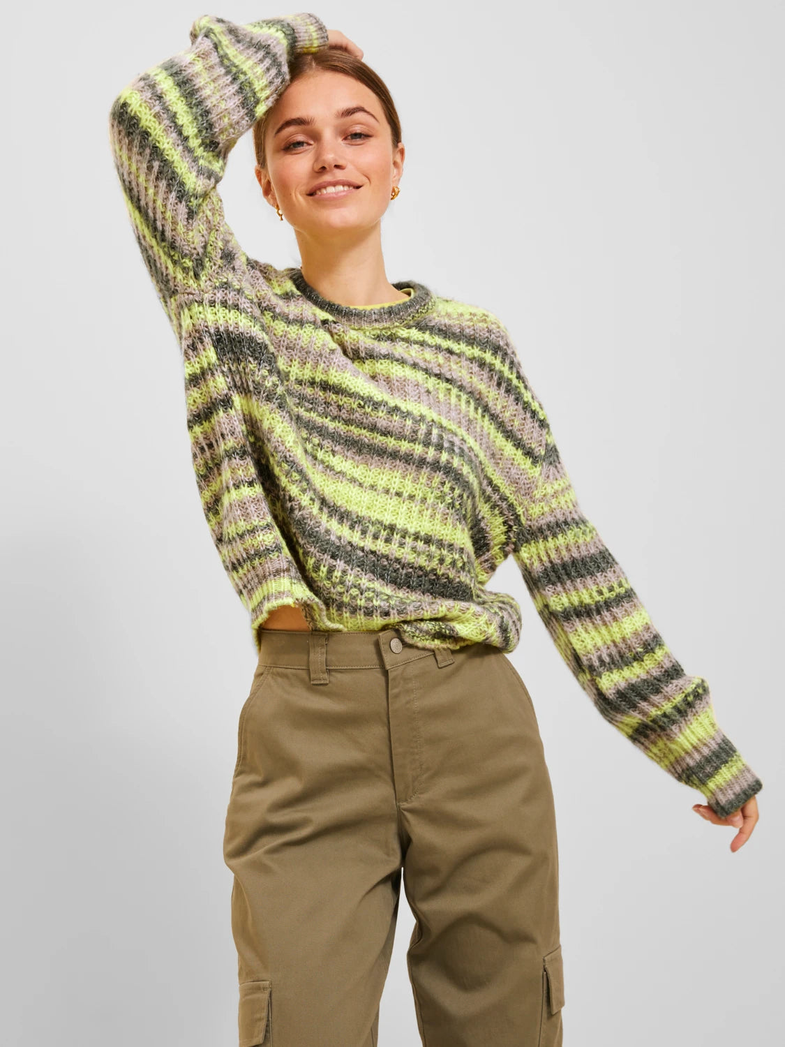 Jack&Jones JJXX Kadın Geometrik Desenli O Yaka Uzun Kollu Örme Kazak