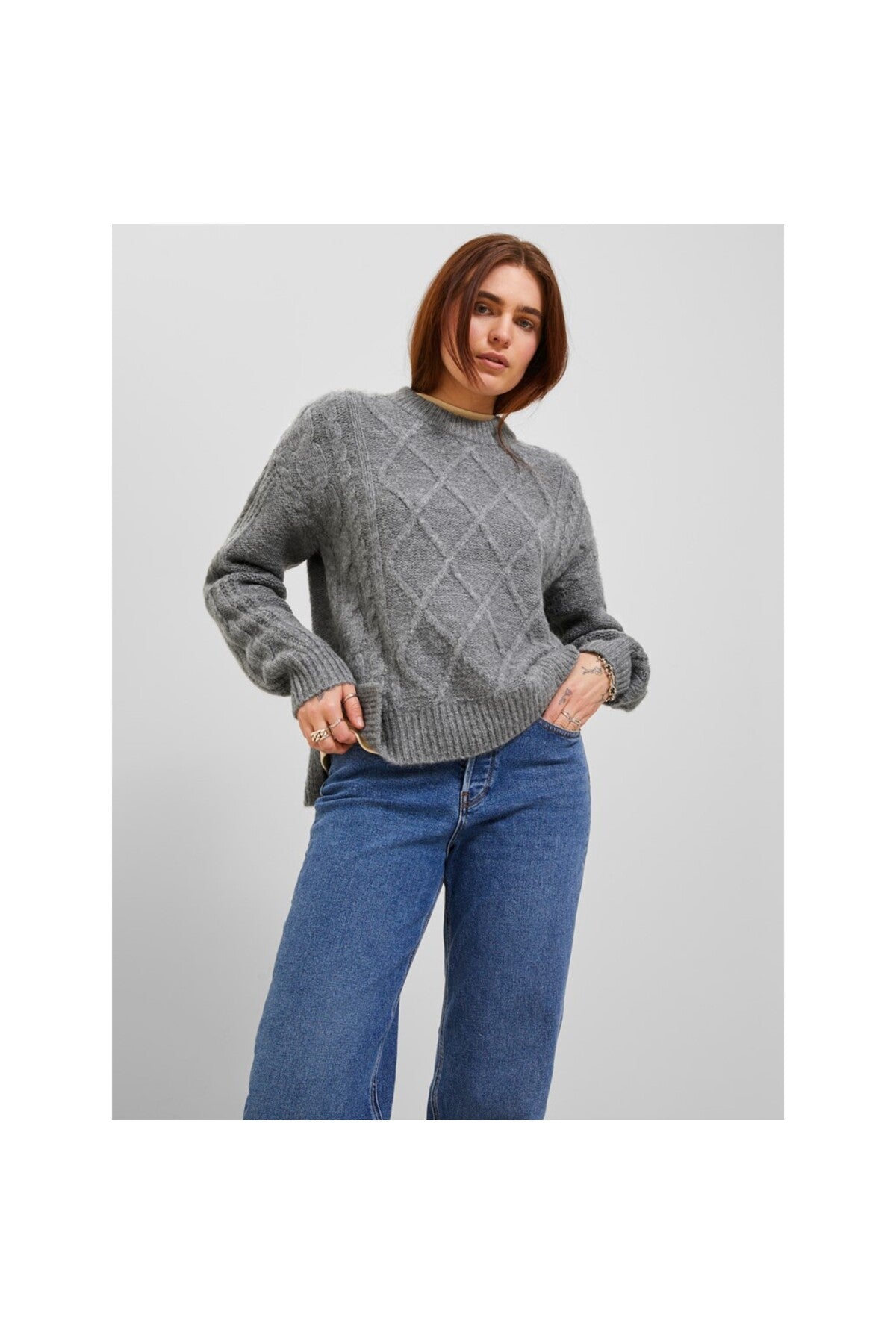 Jack&Jones JJXX Kadın Oversize Örgü Kazak - Günlük Stil İkincil görsel