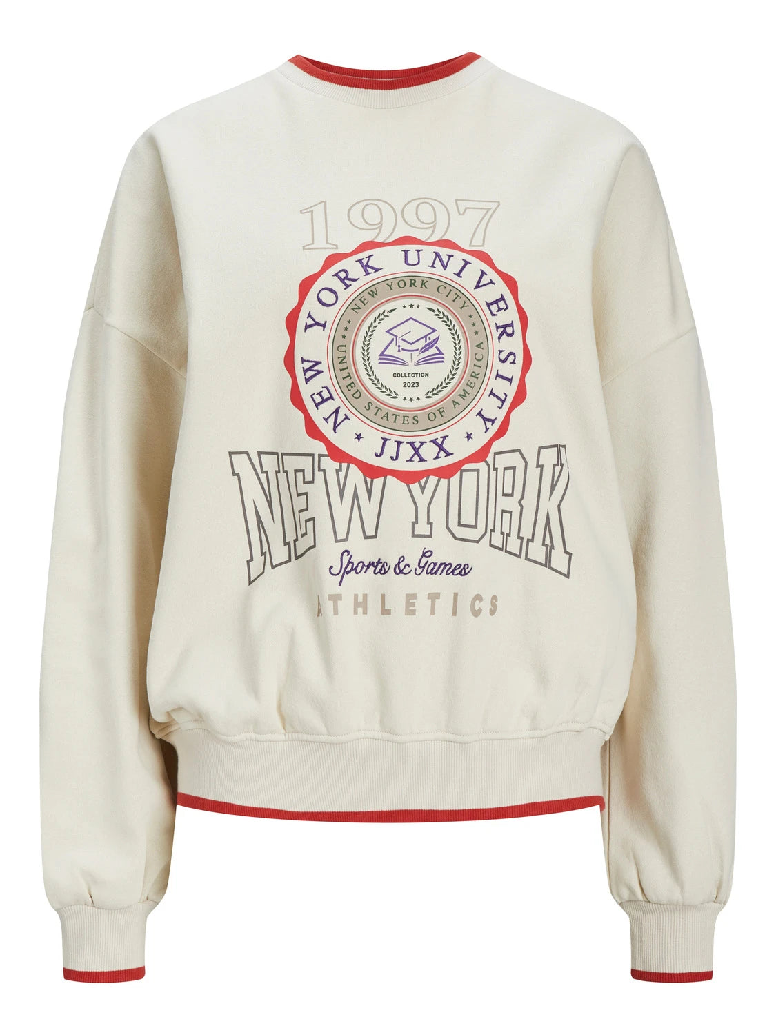 Jack&Jones JJXX Kadın Baskılı Bisiklet Yaka Regular Kalıp Pamuk Polyester Sweatshirt