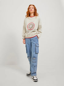 Jack&Jones JJXX Kadın Baskılı Bisiklet Yaka Regular Kalıp Pamuk Polyester Sweatshirt