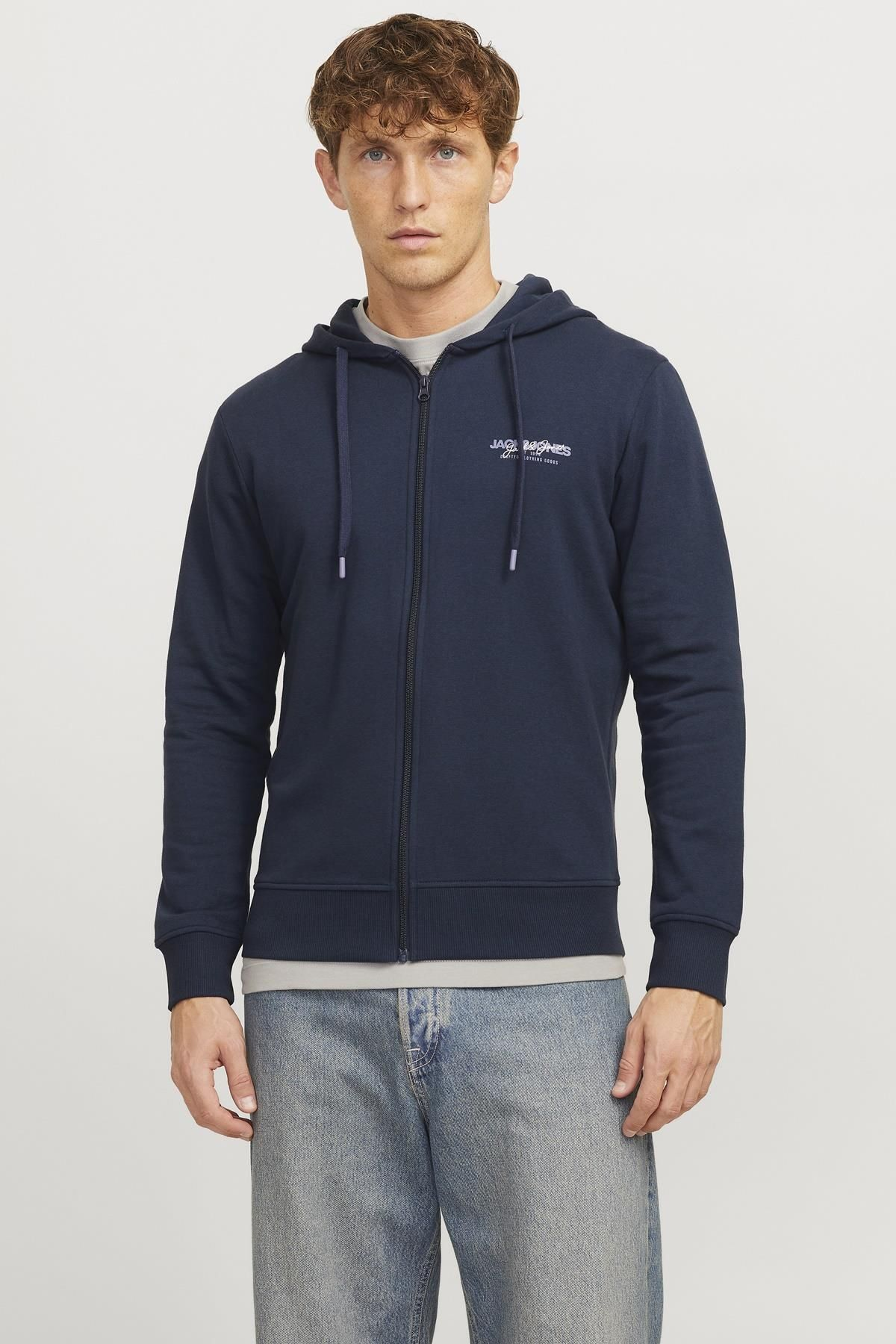 Jack&Jones Oversize Fermuarlı Kapüşonlu Erkek Sweatshirt - Minimalist Tarz İkincil görsel