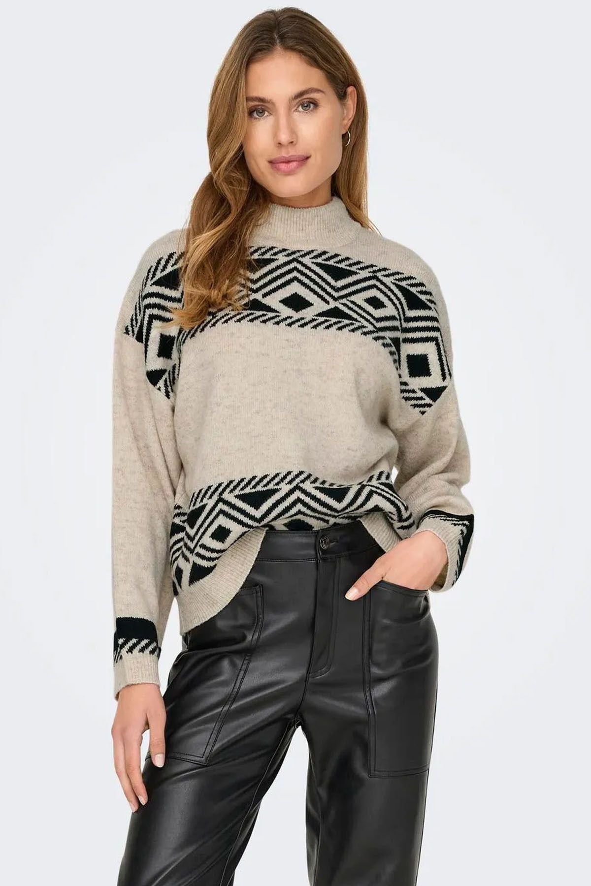 Jack&Jones Oversize Geometrik Desenli Kadın Kazak - Günlük Kullanım Translation missing: tr.content.product_image_main
