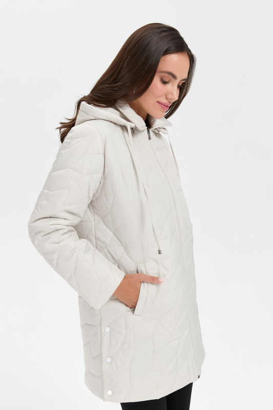 Kadın Polo Yaka Yanları Çıtçıtlı Yaprak Desenli Araboy Kapitone Kaban Desen