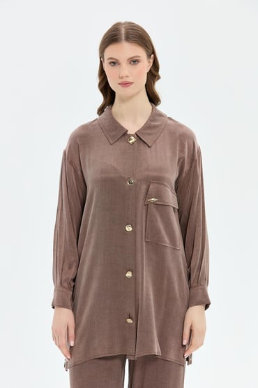 Müsemma Oversize Gömlek Yaka Midi Kadın Takım - Günlük Şıklık