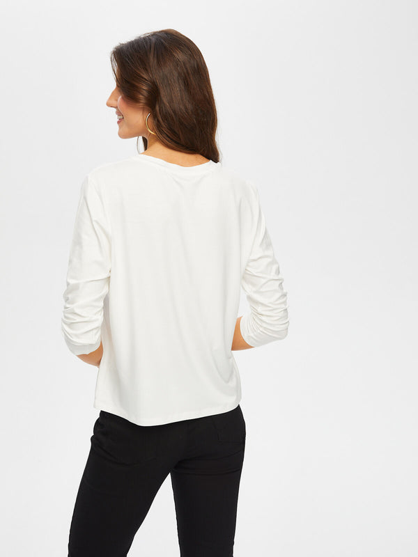 Kadın Önü Çiçek Dantel Aplikeli Yuvarlak Yaka T-Shirt Faik Sönmez
