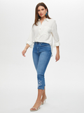 Paçası Ağaç Nakışlı Slim Fit Jean Kapri Faik Sönmez
