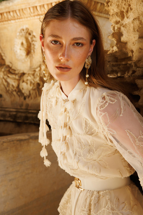 Nefeli Midi Katlı Şifon Elbise - Uzun Kol - Bohemian Stil