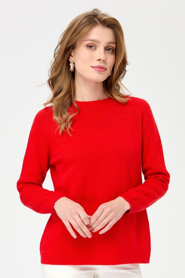 Kadın Sıfır Yaka Klasik Yün Kazak Desen