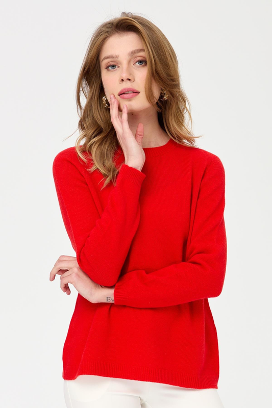 Kadın Sıfır Yaka Klasik Yün Kazak Desen