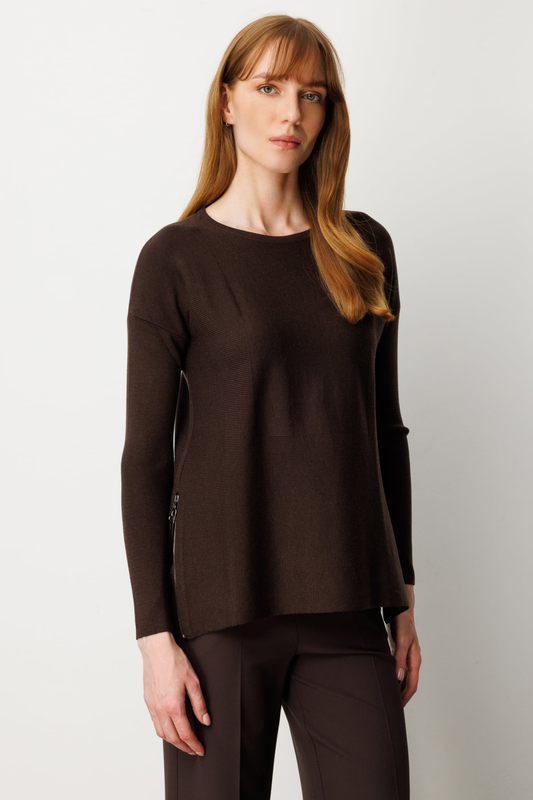 Yanları Fermuarlı Sıfır Yaka Triko Kazak On